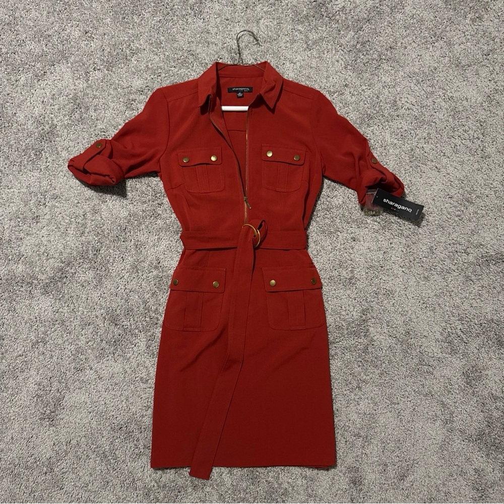Sharagano Vibrant Red Zip-Up Dress